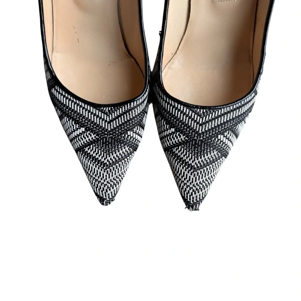 Jimmy Choo -Abel Black & White Woven Print Pointed Toe Stiletto Heels Sz 39.5